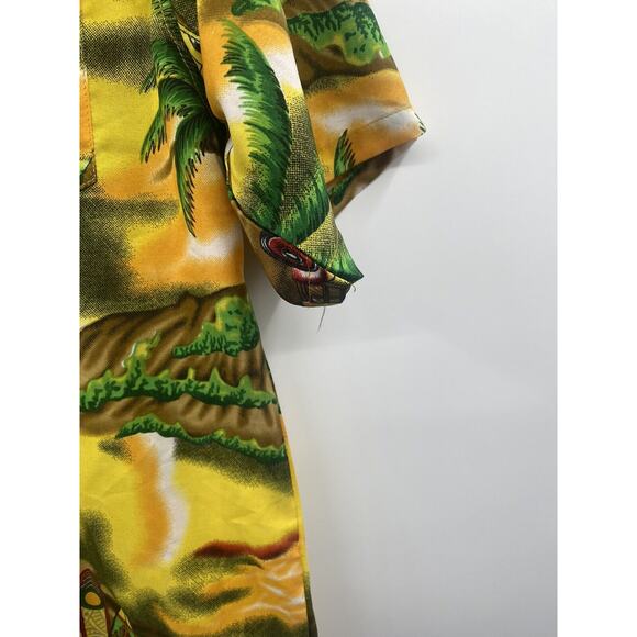 Waikiki Creations Hawaiin Shirt Palm Surfboard Woody Plane Mens S Small Yellow - Picture 3 of 6